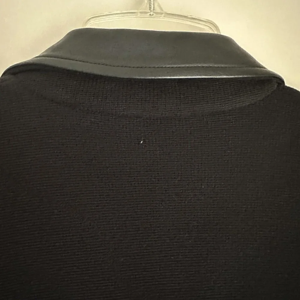 Lauren Ralph Lauren Womens Size‎ XS Black Faux Leather Trim Cotton Knit Blazer